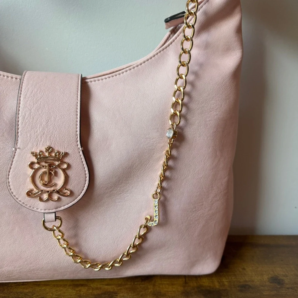 New Juicy Couture Royal Crest Large Light Pink Hobo Shoulder Handbag Y2K Charms